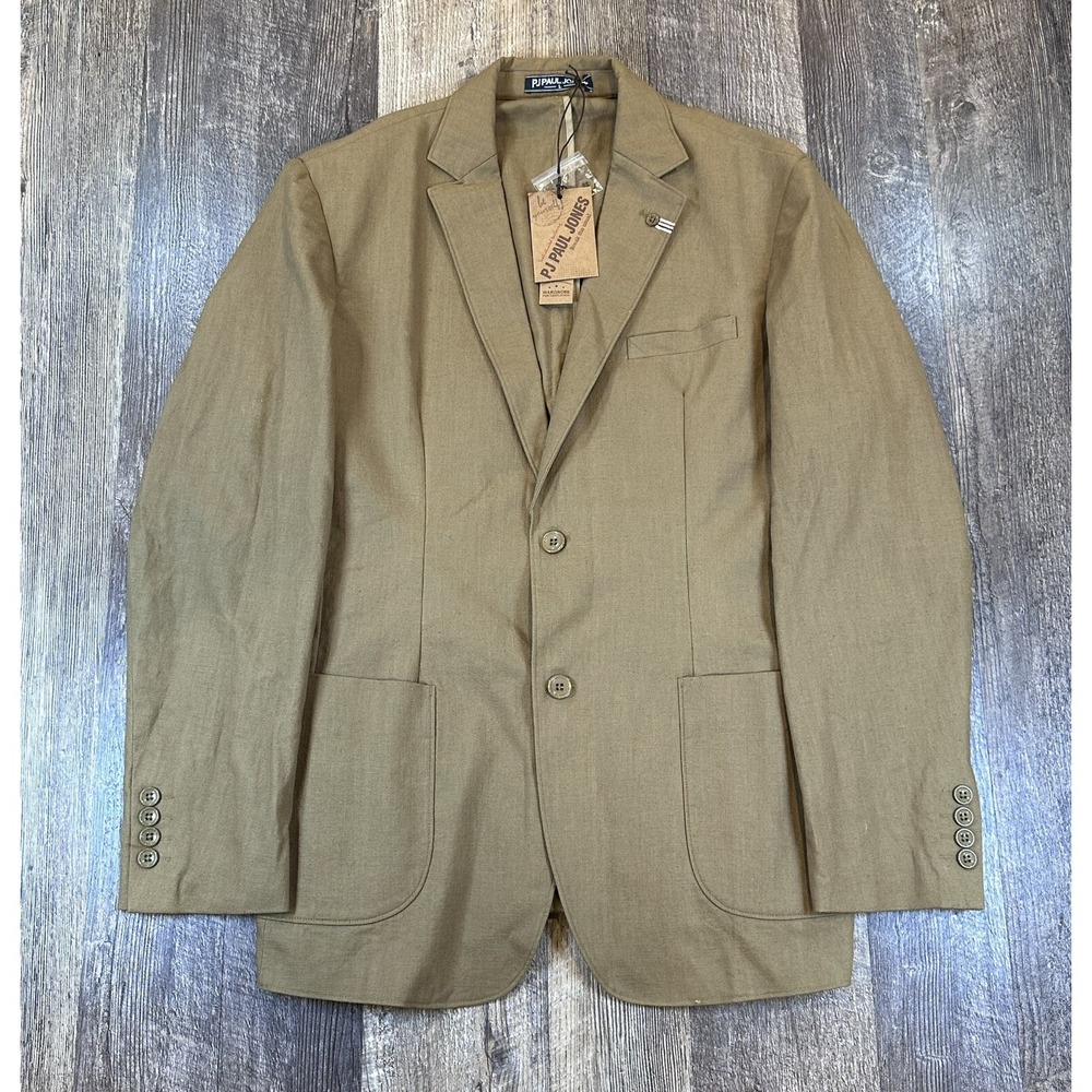 PJ Paul Jones Blazer Men‎ Large Tan Linen Cotton Blend Two Button Sport Coat NEW